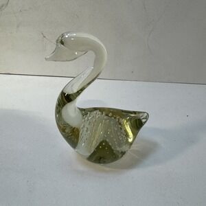 Leonard Clear Glass Swan Duck Paperweight Controlled Bubbles